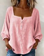 Blouse with Square Neck and Puff Three-Quarter Sleeves - Pink