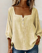 Blouse with Square Neck and Puff Three-Quarter Sleeves