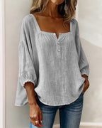 Blouse with Square Neck and Puff Three-Quarter Sleeves