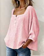 Blouse with Square Neck and Puff Three-Quarter Sleeves
