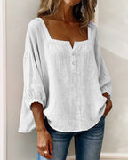 Blouse with Square Neck and Puff Three-Quarter Sleeves