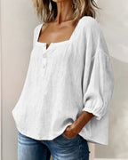 Blouse with Square Neck and Puff Three-Quarter Sleeves