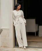 Button-Down Cardigan with Crew Neck and Wooden Buttons