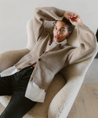 Button-Down Cardigan with Crew Neck and Wooden Buttons