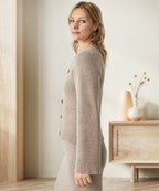 Button-Down Cardigan with Crew Neck and Wooden Buttons
