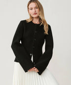 Button-Down Cardigan with Crew Neck and Wooden Buttons