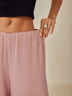 Chiffon Wide Leg Pants with Sheer Overlay Panel