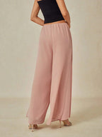 Chiffon Wide Leg Pants with Sheer Overlay Panel