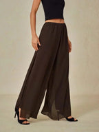 Chiffon Wide Leg Pants with Sheer Overlay Panel