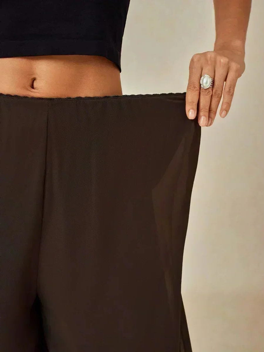 Chiffon Wide Leg Pants with Sheer Overlay Panel