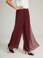Chiffon Wide Leg Pants with Sheer Overlay Panel