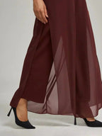 Chiffon Wide Leg Pants with Sheer Overlay Panel