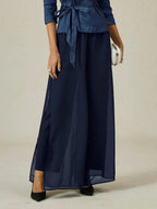 Chiffon Wide Leg Pants with Sheer Overlay Panel