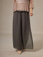Chiffon Wide Leg Pants with Sheer Overlay Panel