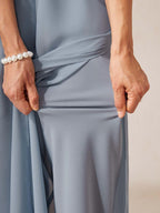 Chiffon Wide Leg Pants with Sheer Overlay Panel