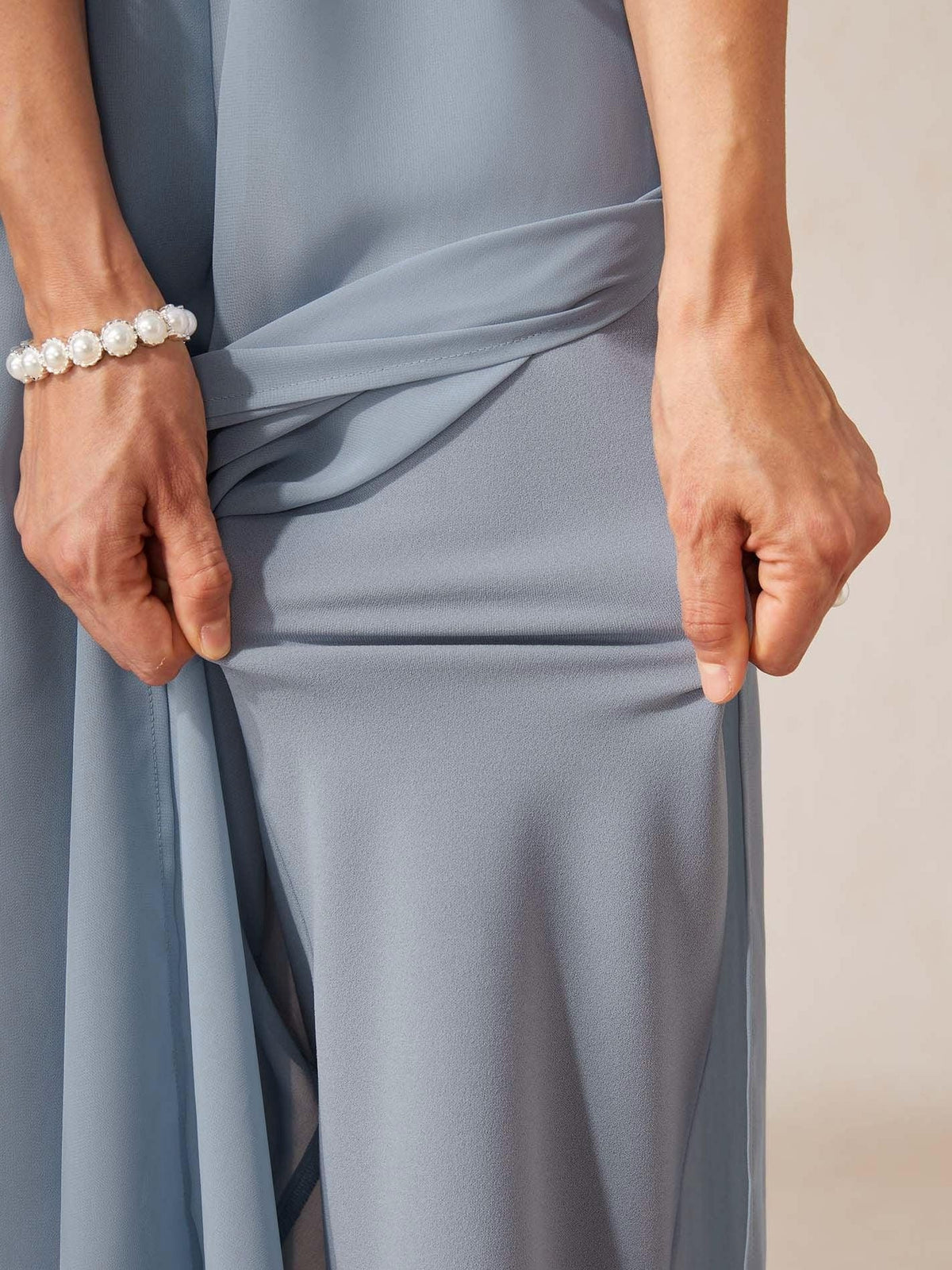 Chiffon Wide Leg Pants with Sheer Overlay Panel