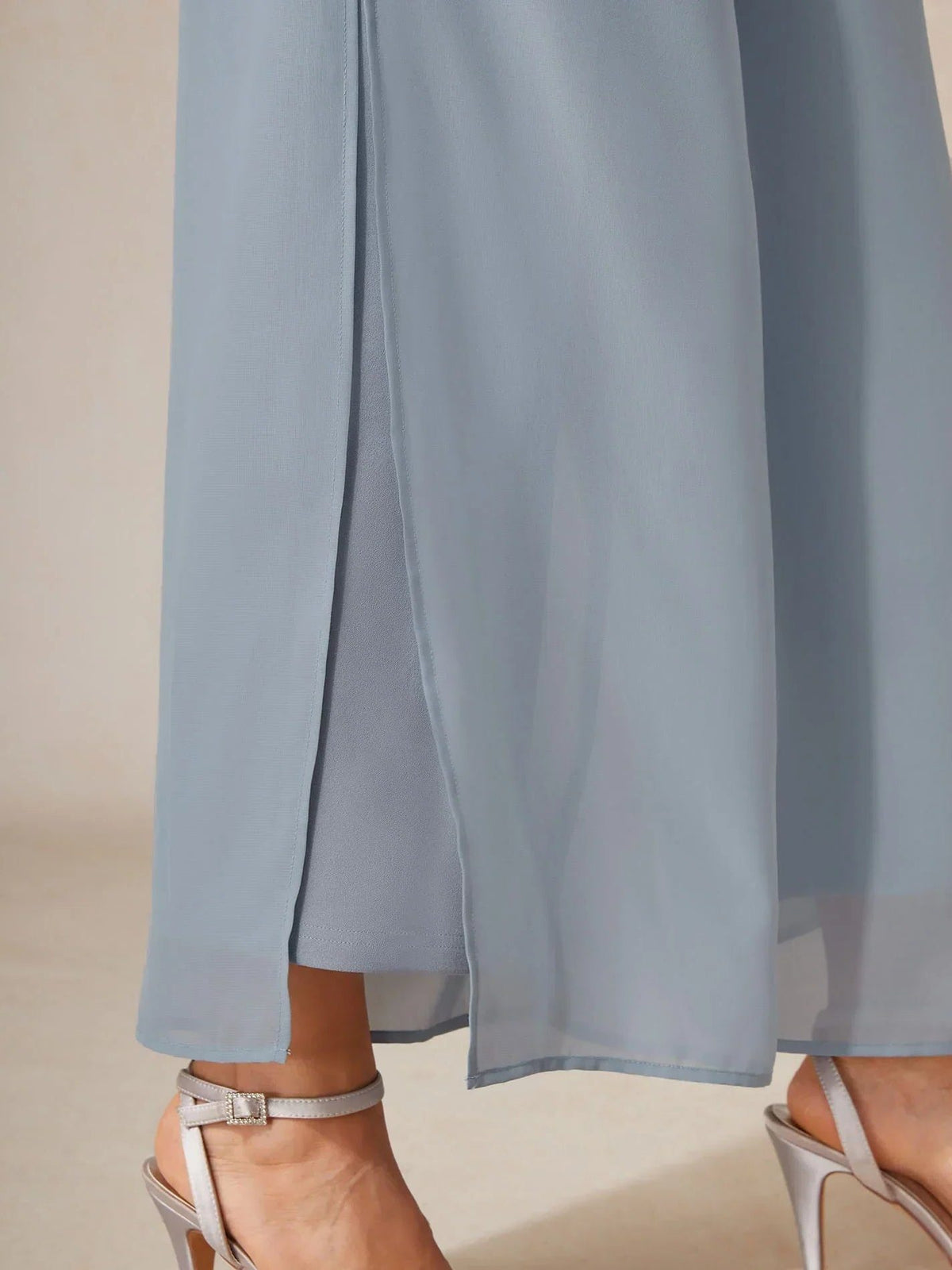 Chiffon Wide Leg Pants with Sheer Overlay Panel