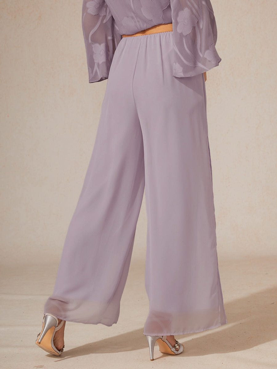 Chiffon Wide Leg Pants with Sheer Overlay Panel
