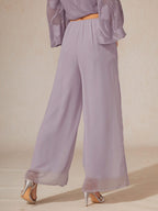 Chiffon Wide Leg Pants with Sheer Overlay Panel