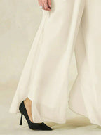 Chiffon Wide Leg Pants with Sheer Overlay Panel