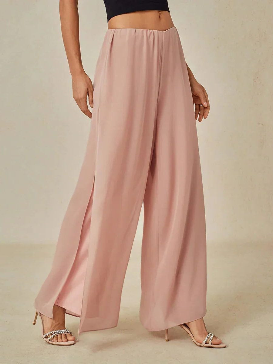 Chiffon Wide Leg Pants with Sheer Overlay Panel - Blush pink