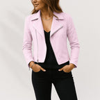 Cropped Faux Suede Biker Jacket with Asymmetric Zip