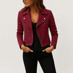 Cropped Faux Suede Biker Jacket with Asymmetric Zip