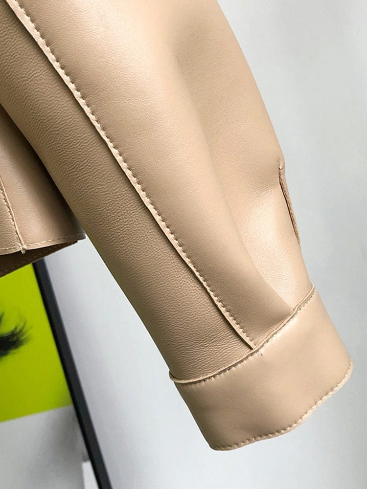 Cropped Leather-Look Trench Coat with Structured Collar