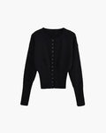 Cropped Ribbed Cardigan with Button Front and Fitted Body - Black