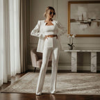 Cropped Zip Blazer and High Waist Wide Leg Pants Set