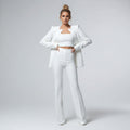 Cropped Zip Blazer and High Waist Wide Leg Pants Set - White