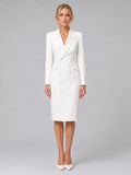 Double-Breasted Blazer Dress with Fitted Waist and Midi Hem - White