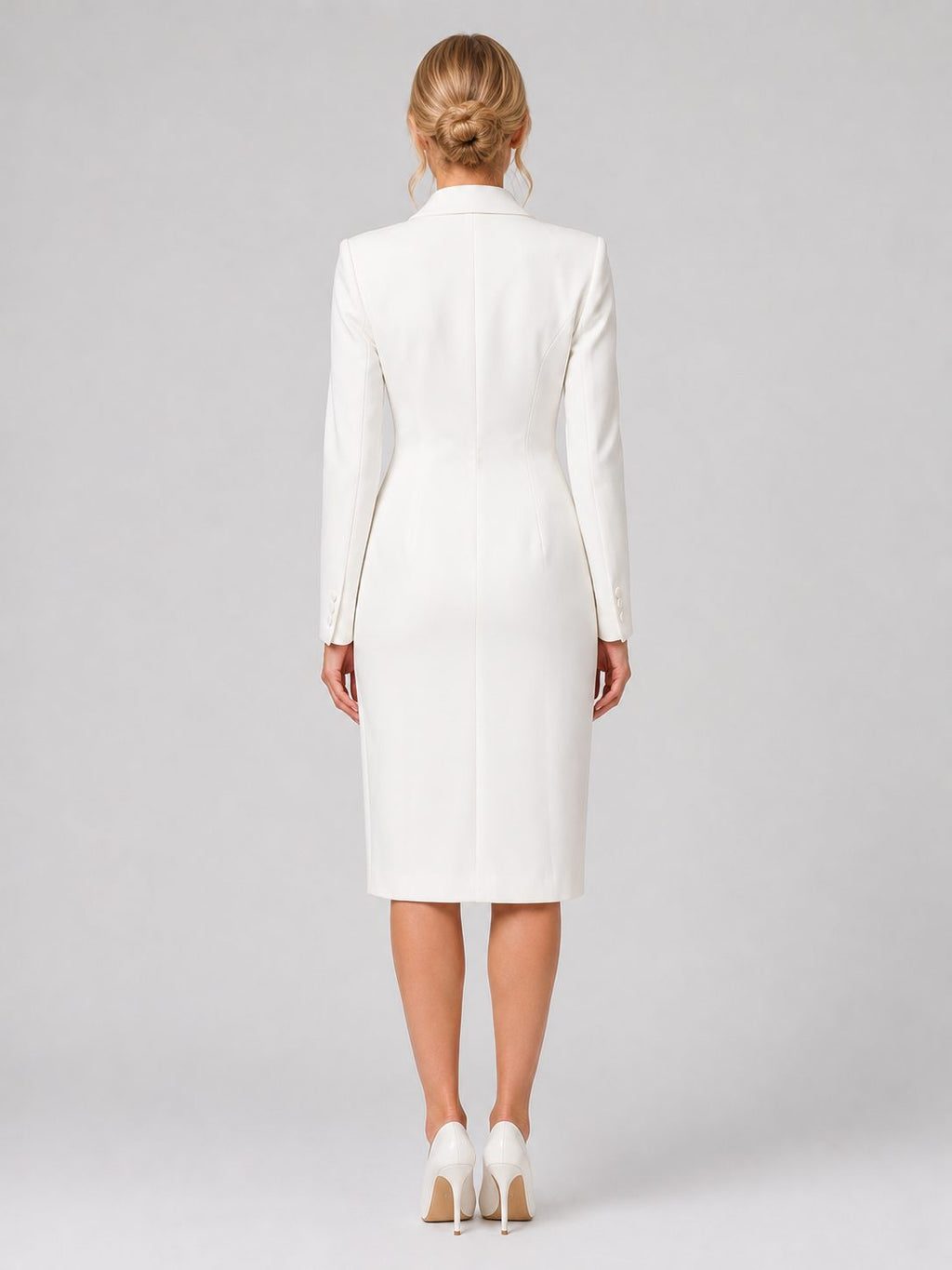Double-Breasted Blazer Dress with Fitted Waist and Midi Hem
