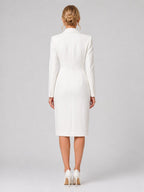 Double-Breasted Blazer Dress with Fitted Waist and Midi Hem