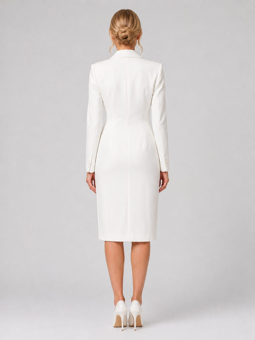 Double-Breasted Blazer Dress with Fitted Waist and Midi Hem