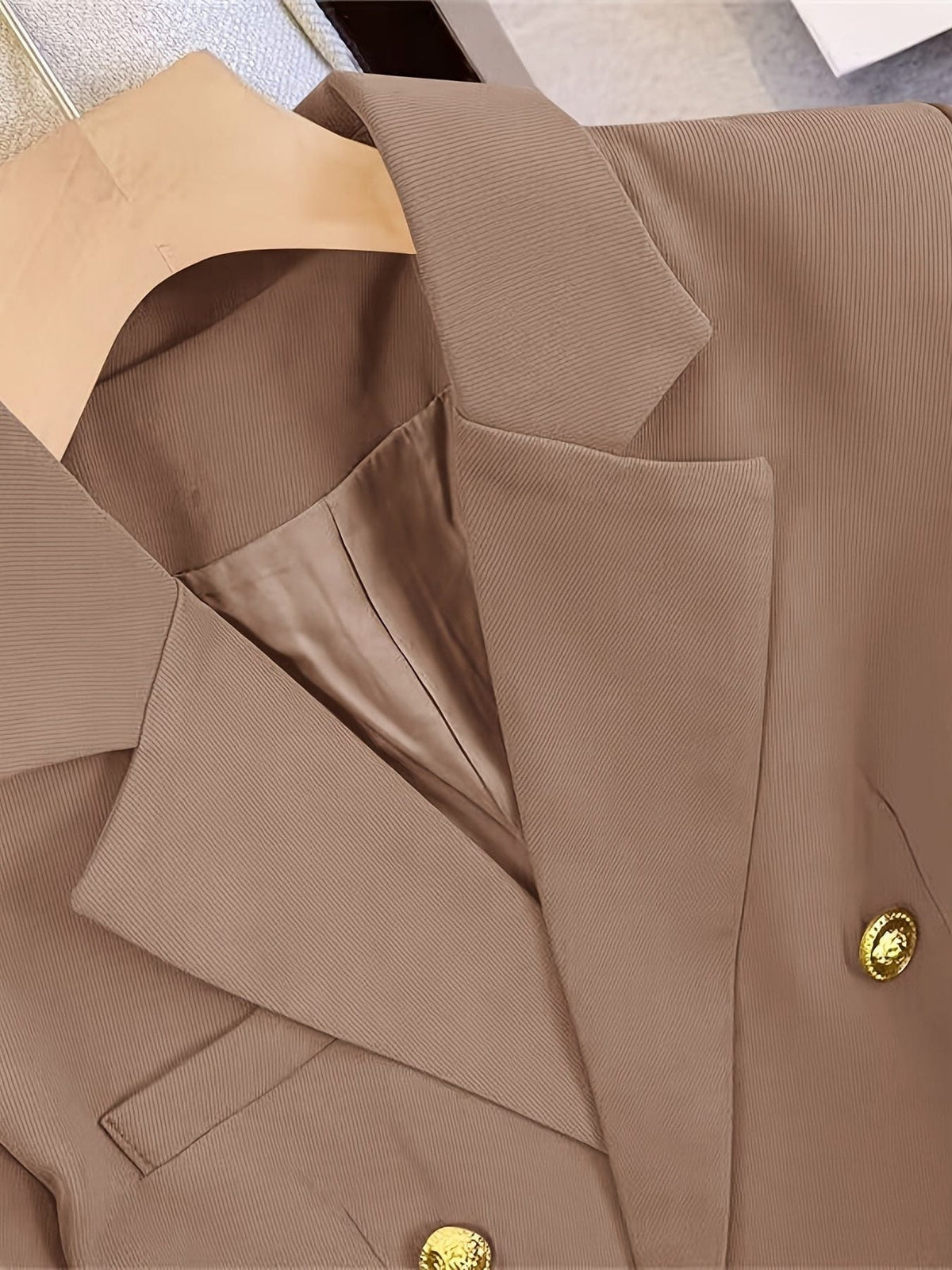 Double-Breasted Blazer with Notched Lapels and Cuff Buttons