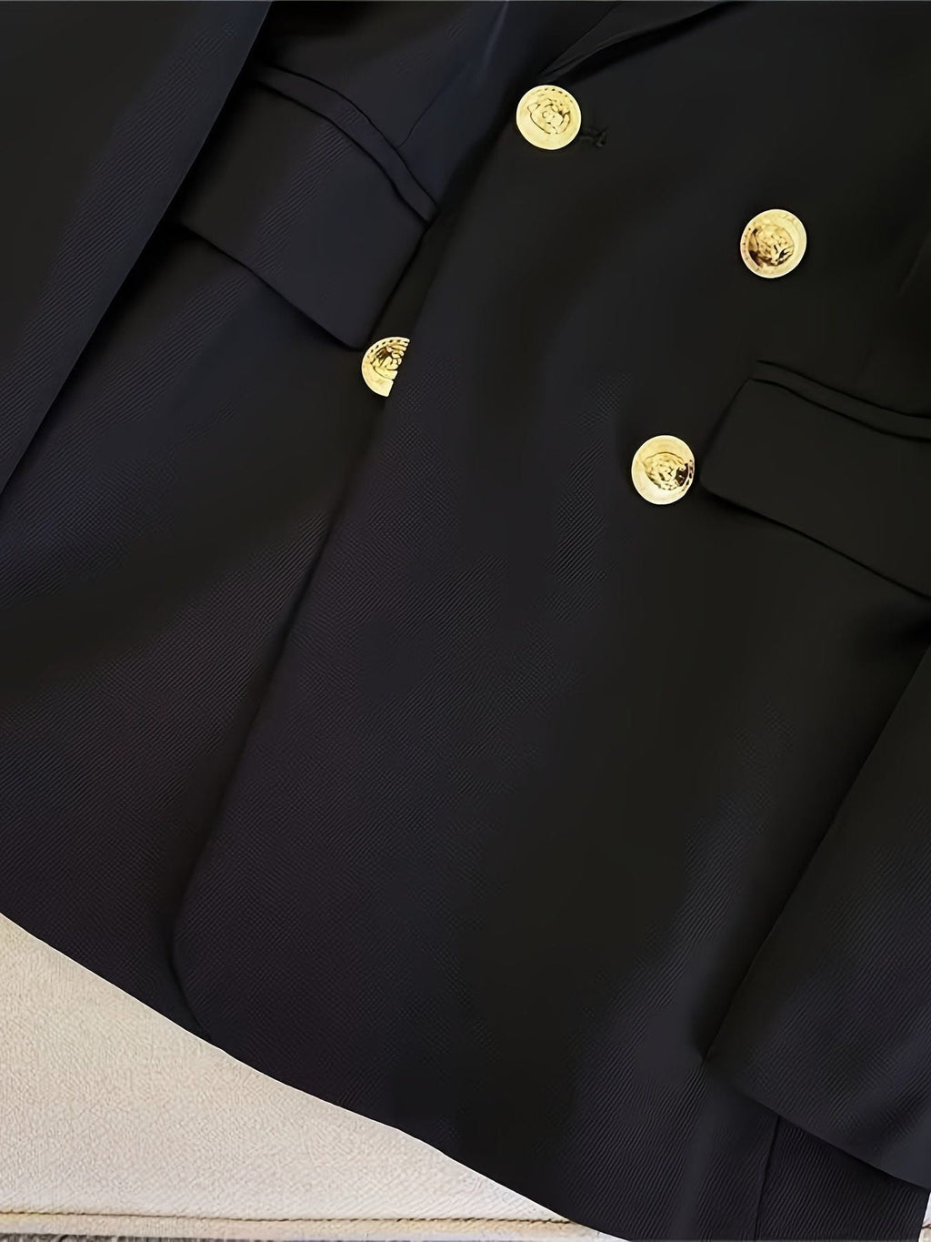 Double-Breasted Blazer with Notched Lapels and Cuff Buttons