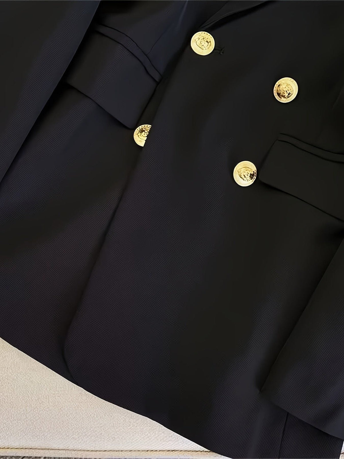 Double-Breasted Blazer with Notched Lapels and Cuff Buttons