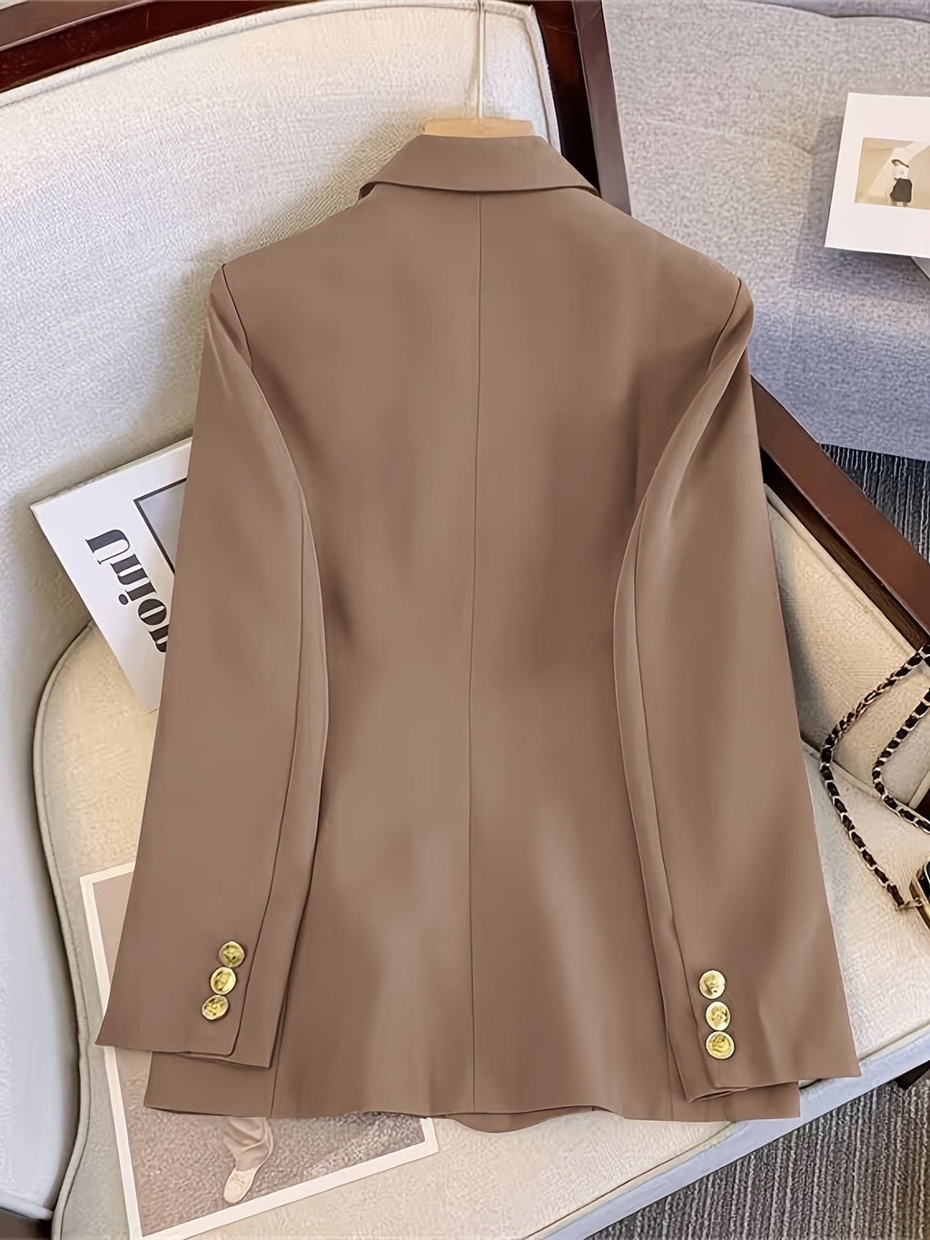 Double-Breasted Blazer with Notched Lapels and Cuff Buttons