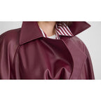 Double-Breasted Leather-Look Trench Coat with Striped Cuffs