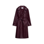 Double-Breasted Leather-Look Trench Coat with Striped Cuffs