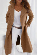 Double-Breasted Longline Coat with Notch Lapels - Brown