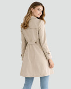 Double-Breasted Mid-Length Trench Coat with Notch Lapels