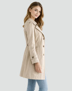 Double-Breasted Mid-Length Trench Coat with Notch Lapels