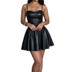 Faux Leather A-Line Mini Dress with Structured Bodice