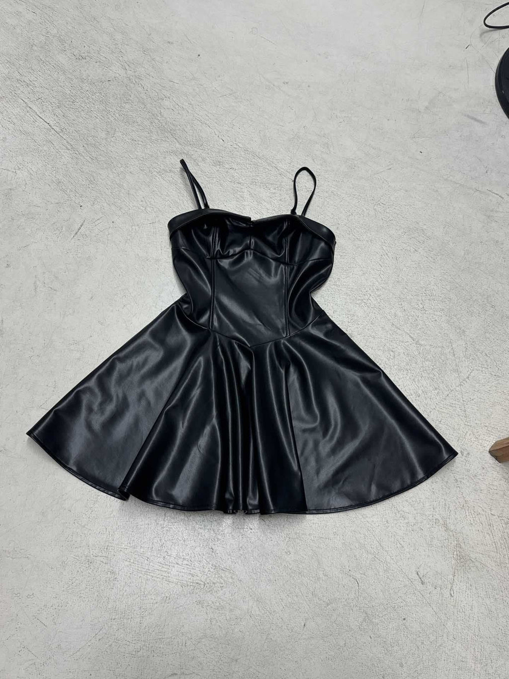 Faux Leather A-Line Mini Dress with Structured Bodice