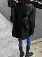Faux Leather Oversized Blazer with Notch Lapels