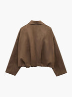 Faux Suede Bomber Jacket with Structured Shirt Collar
