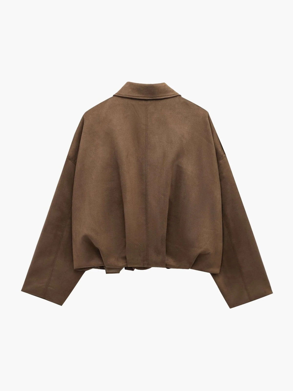 Faux Suede Bomber Jacket with Structured Shirt Collar