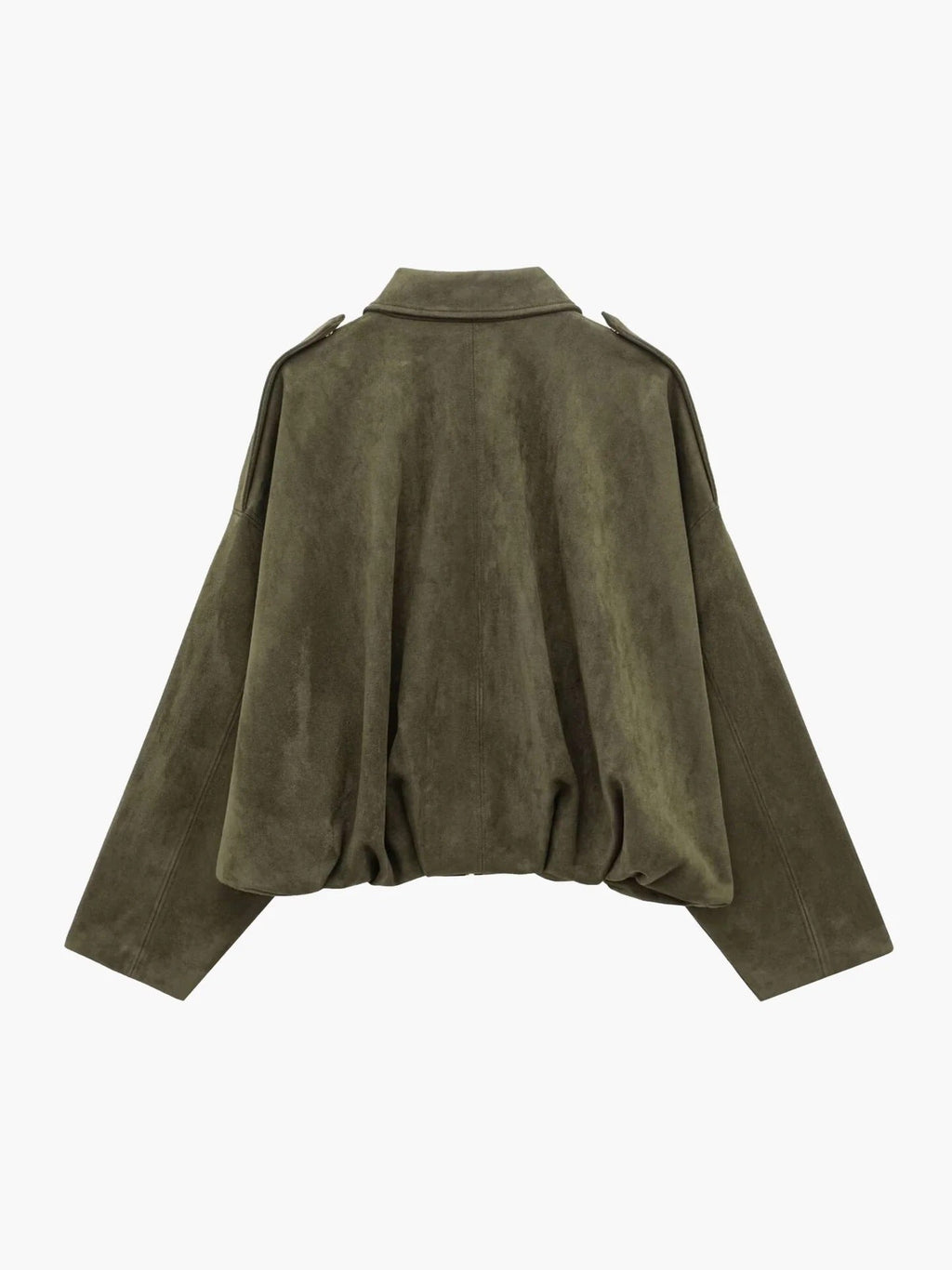 Faux Suede Bomber Jacket with Structured Shirt Collar